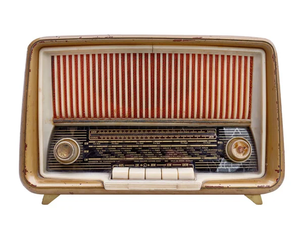 Rádio vintage velho isolado no rádio vintage velho branco isolado no branco — Fotografia de Stock