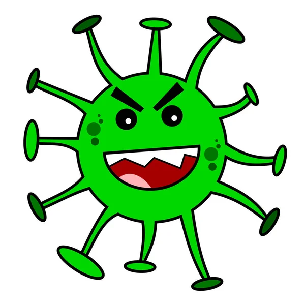 Virus Cell Creature Cartoon Funny Evil Character Laughing Isolated White — Stock Vector