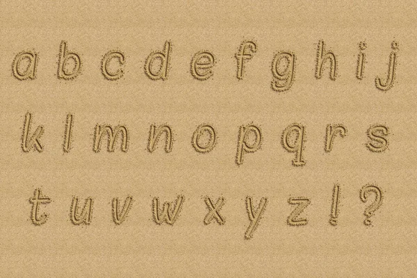Αλφάβητο Γραμμένο Στην Ακτή Μιας Παραλίας — Φωτογραφία Αρχείου