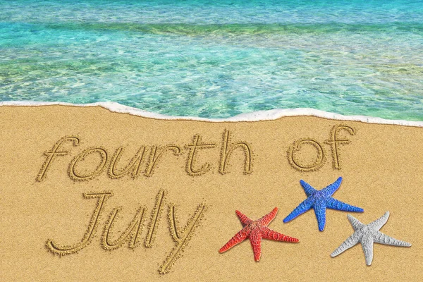 Juli Textinschrift Der Sandküste Tropisches Klares Meer Unabhängigkeitstag — Stockfoto