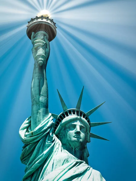 Statue Liberty Lady Liberty Manhattan New York City Usa Rays — Stock Photo, Image