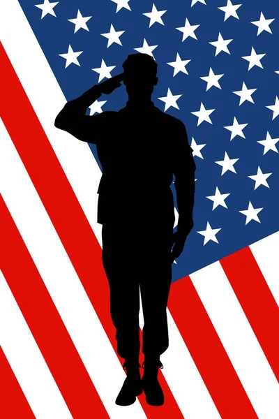 Soldados Silhueta Saudando Bandeira Dos Eua Para Dia Memorial Veteranos — Vetor de Stock