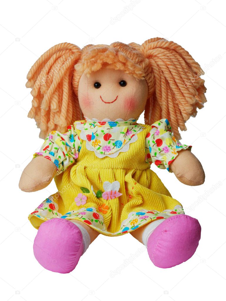 Smiling sit Cute rag doll isolated.