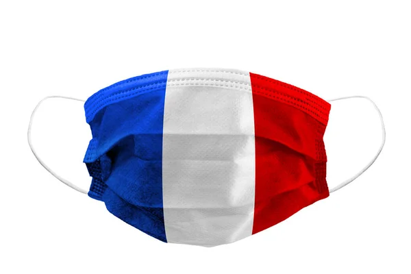 Frontansicht Der Chirurgenmaske Französische Flagge Isoliert Mit Gummiohrbändern Mund Und — Stockfoto