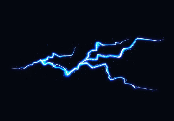 Vector Illustratie van Abstract Blauwe Bliksem op Zwarte Achtergrond. Energie Charge Thunder Shock. — Stockvector