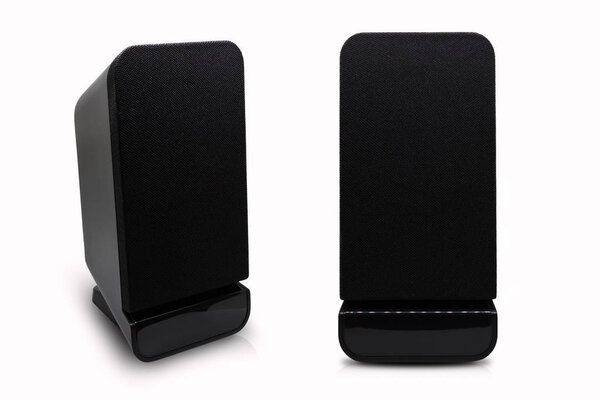Isolated two desktop speakers on white background