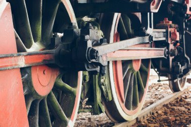Buhar lokomotif tekerlekli yakın çekim 