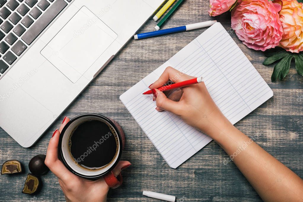 Office table desk, Flat lay