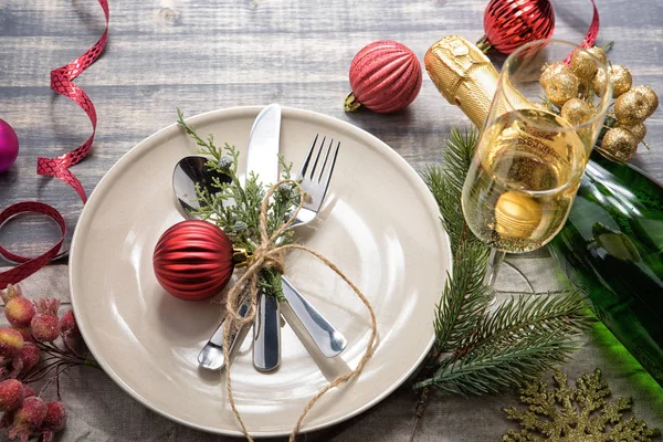 Christmas meal table setting design, flat lay. — Stock Photo, Image