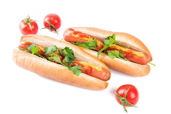 Hot dog elszigetelt fehér háttér. — Stock Fotó