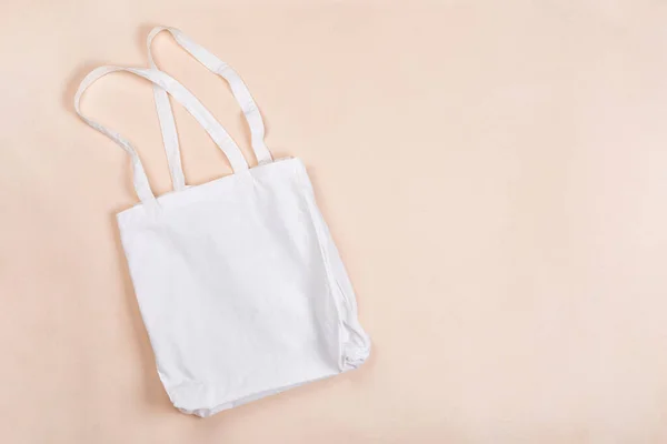 Cotton Reusable Bag Beige Canvas Background Eco Friendly Concept Flat — Stock Photo, Image