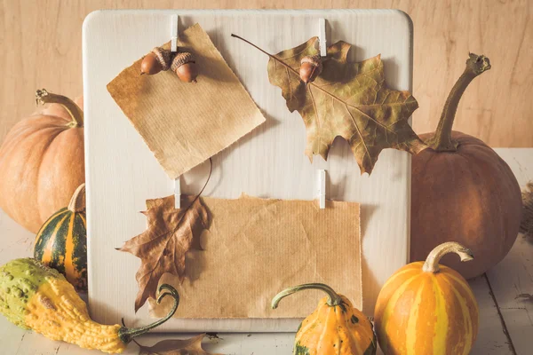 Papier frame versierd met herfst bladeren, pompoenen — Stockfoto