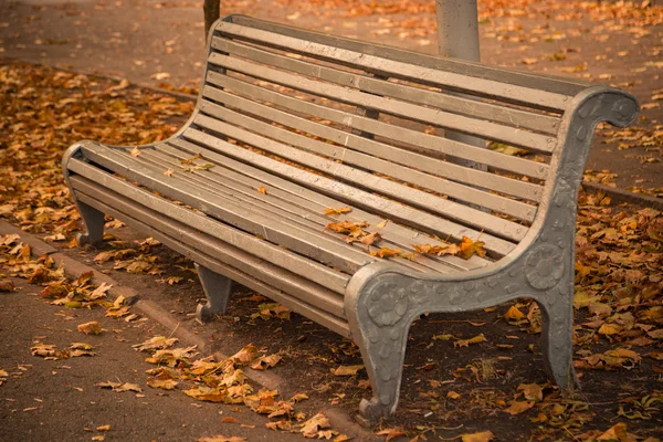 Bänke im Herbstpark mit Laub — Stockfoto