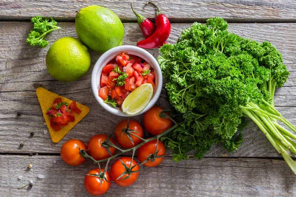 Salsa sauce and ingredients — Stock Photo, Image