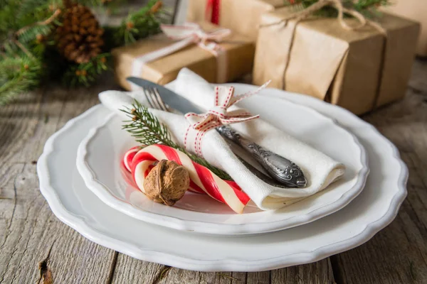 Decoração de configuração de mesa de Natal — Fotografia de Stock