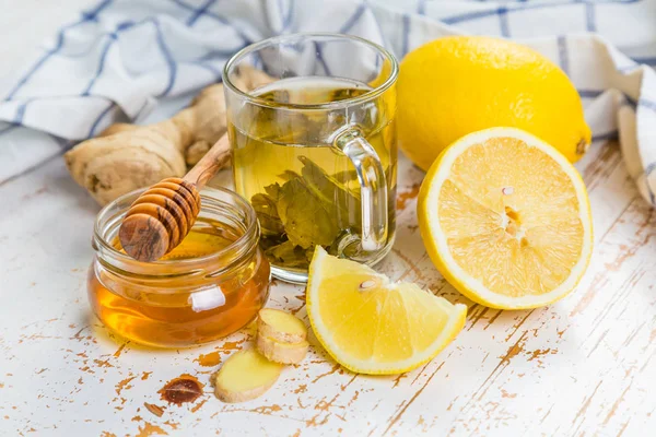 Ginger e tè al limone con miele — Foto Stock