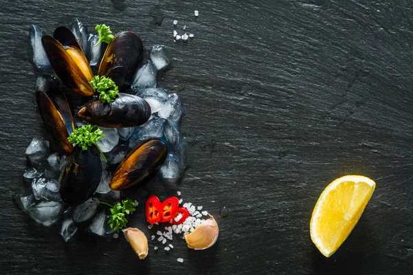 Mejillones e ingredientes — Foto de Stock