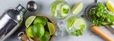 Mojito kokteyl ve malzemeler