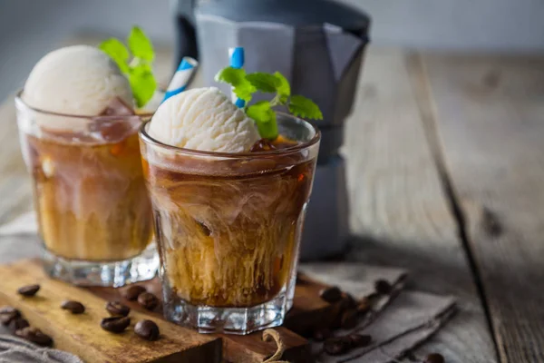 Ice coffee with vanilla ice cream — Stock Photo, Image