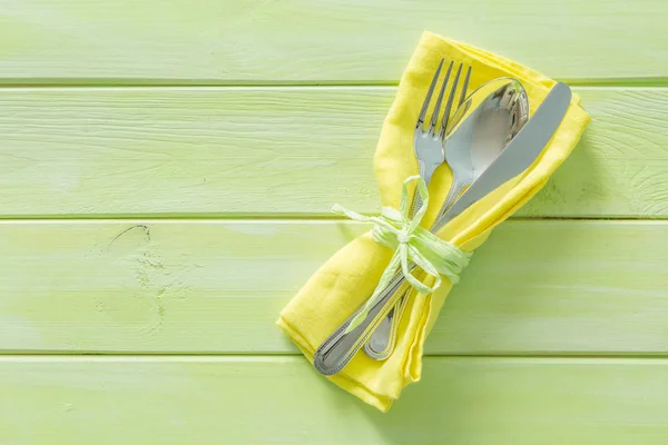 Easter table setting on wood background — Stock Photo, Image