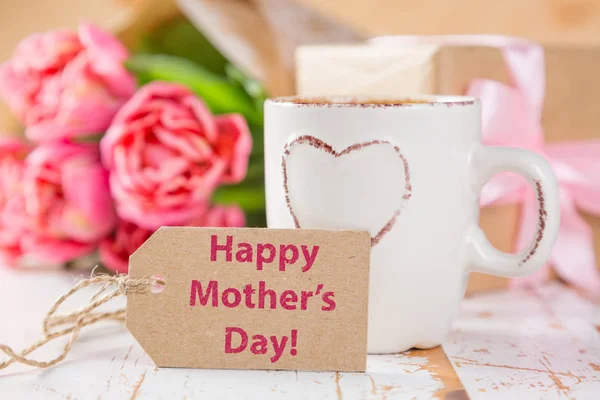 Anneler günü kartı ile kahve, mevcut — Stok fotoğraf