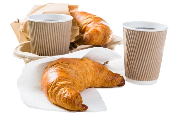 Croissant és kávé, hogy menjen a fogalmat — Stock Fotó