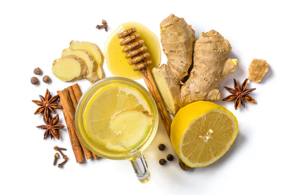 Ginger tea and ingredients — Stock Photo, Image