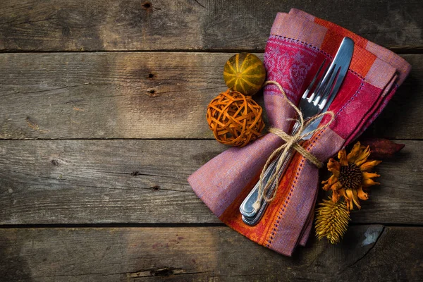 Thanksgiving concept - decorations and silver ware — Stock Photo, Image