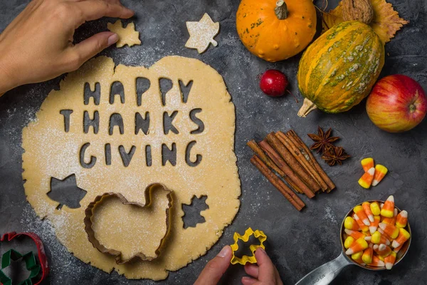 Thanksgiving concept - baking ingredients and symbols — Stock Photo, Image