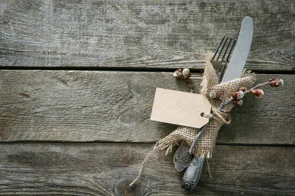 Easter table setting on rustic background — Stock Photo, Image