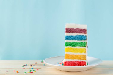Birthday background - striped rainbow cake with white frosting clipart