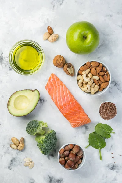 Selection of healthy food sources - healthy eating concept. Ketogenic diet concept Royalty Free Stock Photos
