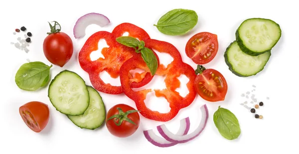 Concepto de alimentación saludable - selección de verduras frescas sobre fondo blanco — Foto de Stock