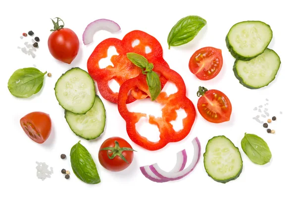 Concepto de alimentación saludable - selección de verduras frescas sobre fondo blanco — Foto de Stock