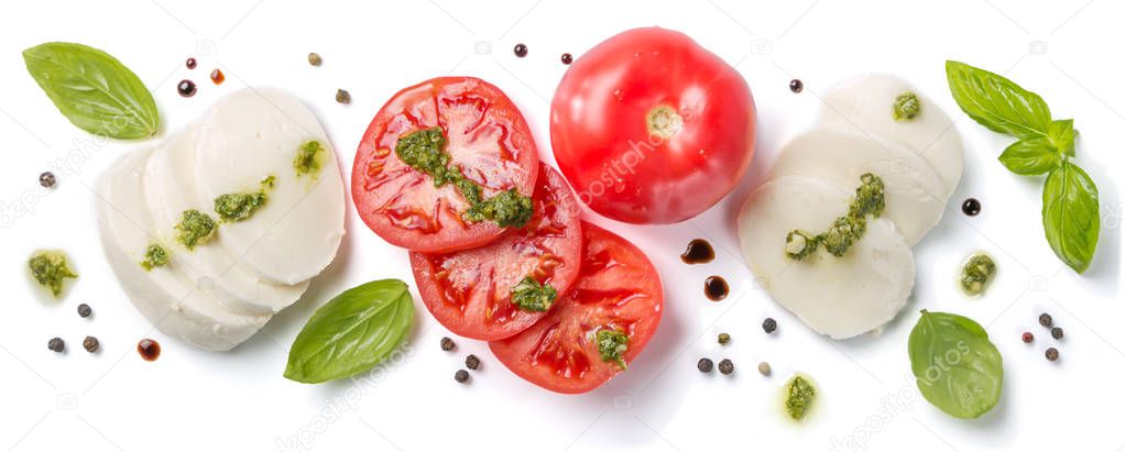 Italian cuisine concept - caprese salad ingredients isolated on white
