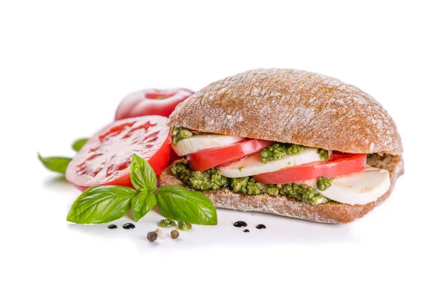 Intalian cuisine concept - caprese salad sandwich with ciabatta — Stock Photo, Image