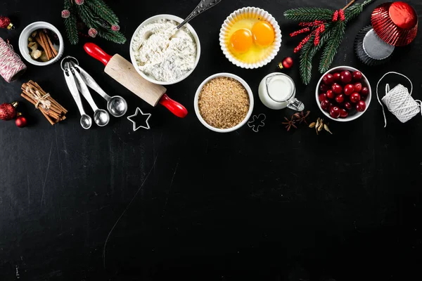 Christmas baking concept - ingredients and decorations — Stock Photo, Image