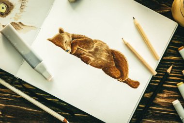 Hobi konsepti - işaretleyicilerle yapılmış ayı eskizi