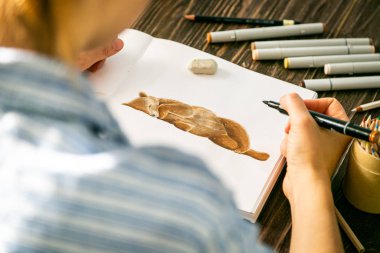 Hobi konsepti - işaretleyicilerle yapılmış ayı eskizi