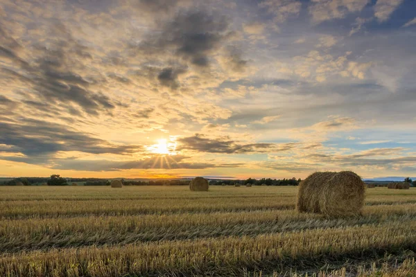 Haystacks en el campo en temporada de otoño . — Foto de Stock