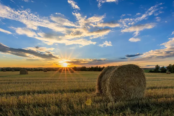 Haystacks en el campo en temporada de otoño . — Foto de Stock