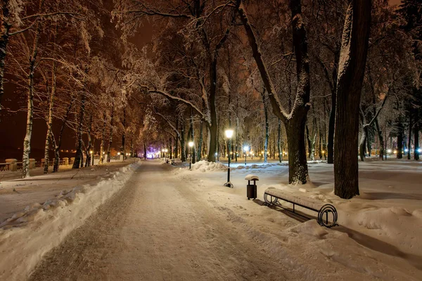 Caminhada da cidade à noite no inverno . — Fotografia de Stock