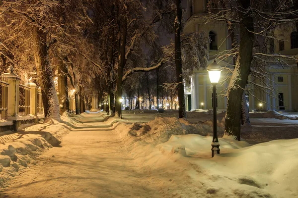 Caminhada da cidade à noite no inverno . — Fotografia de Stock