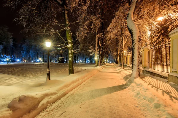 Walk of the city at night in winter. — Stock Photo, Image