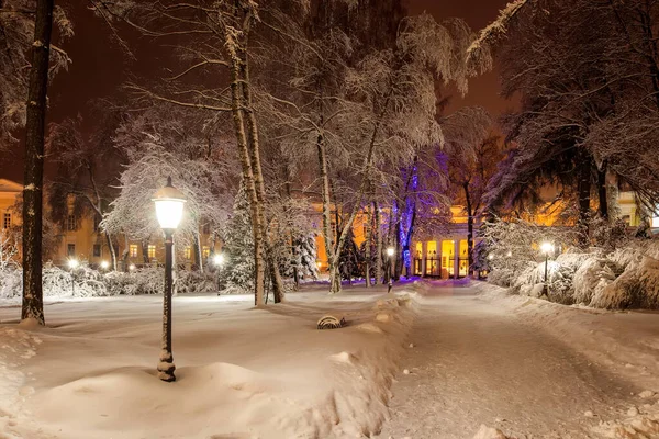 Прогулка по городу ночью зимой . — стоковое фото