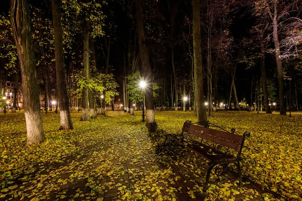 가을에 노란 나뭇잎이 떨어지는 야영장. — 스톡 사진
