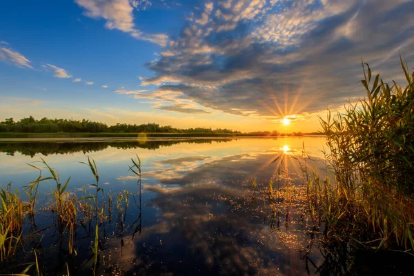 Красивый вид на закат над прудом . — стоковое фото