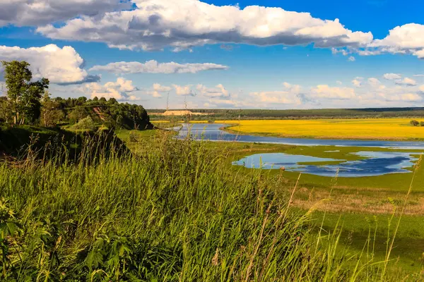 Paisagem de verão com rio e céu — Fotografia de Stock