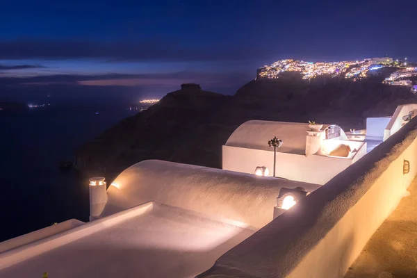 The capital of the island of Santorini Thira at night.