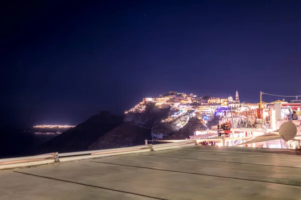 The capital of the island of Santorini Thira at night.